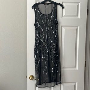 Boohoo sheer dress- Black/silver- size 12